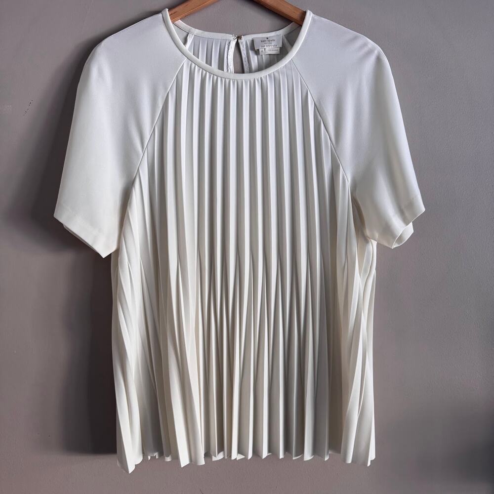 Kate Spade Pleated Crepe Short Sleeve White Blouse Size XL